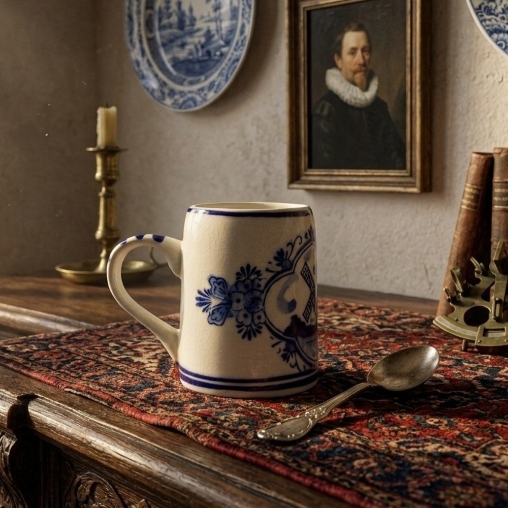 Delft Blue Holland Handpainted Ceramic‎ Beer Stein Windmill Blue White Mug